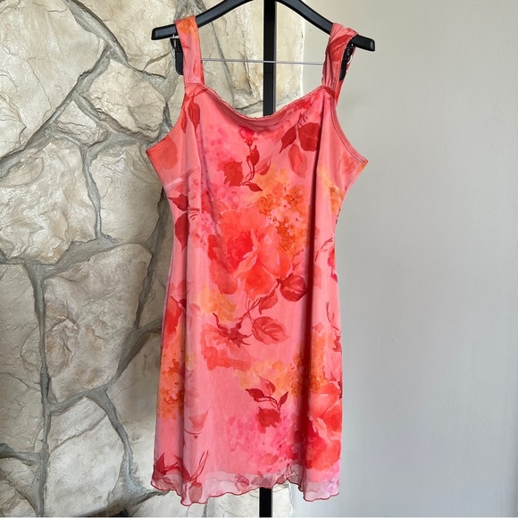 Vintage Dresses & Skirts - Vintage Orange Sherbet Hawaiian Floral Sleeveless Mini Dress
